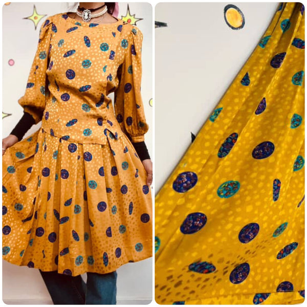 Vintage 80s Rainbow Silk Wearable Art Goddess Secretary Dress Set – Small