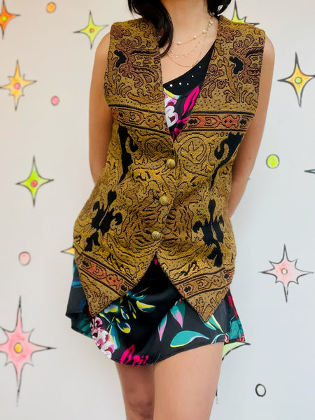 Vintage 90s Brocade Steampunk Fairy Grunge Tapestry Vest - M