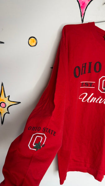 Ohio State University Red Long Sleeve Shirt Collegiate Academia Sporty Grunge - L