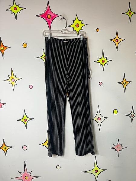 Vintage 90s Y2K Black Fairy Grunge Mall Goth Pinstripe Stretch Flares Pants SM