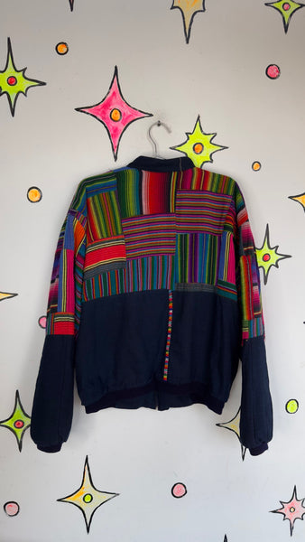 Vintage 80s 90s | Rainbow Patchwork Guatemalan Boho Grunge Bomber Jacket | XL
