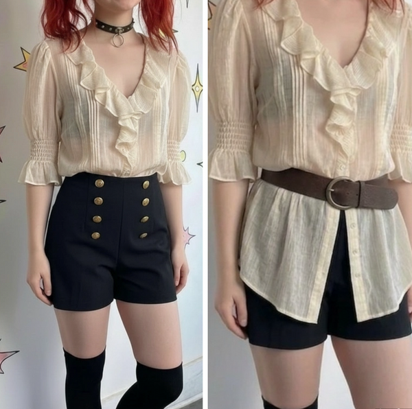 Ruffle Ivory Secretary Top Babydoll Romantic Edwardian Vintage Poet Blouse XL