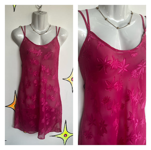 Vintage 90s | Pink Sheer Secret Treasures Lingerie Mini Dress Slip | M