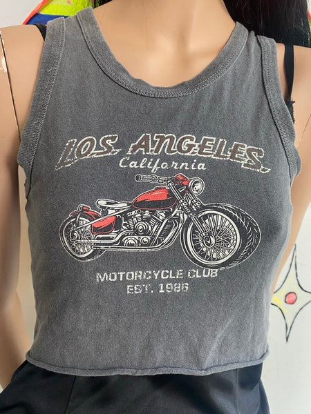 Y2K Moto Crop Top Bikercore Graphic Tee | Small | Edgy Streetwear Racer Style