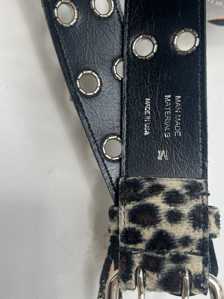 Y2K Faux Leopard Grommet Belt Double Prong Glam Grunge McBling M