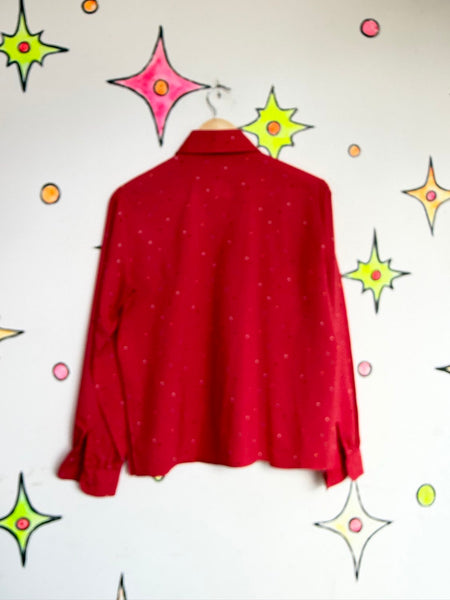 Cherry Red Retro Secretary Blouse Rainbow Polka Dots Pride Academia Kawaii L