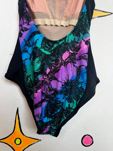 80s 90s Catalina Swimsuit Retro Cutout One Piece High Cut Vintage Swimwear ML