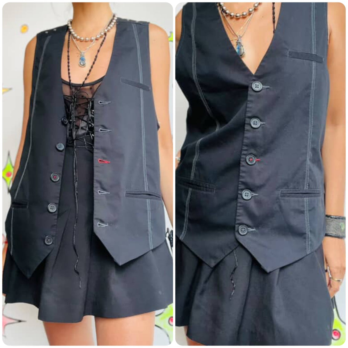 Y2K Goth Grunge Emo Indie Sleaze Black Unisex Vest - Men's M