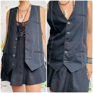 Y2K Goth Grunge Emo Indie Sleaze Black Unisex Vest - Men's M