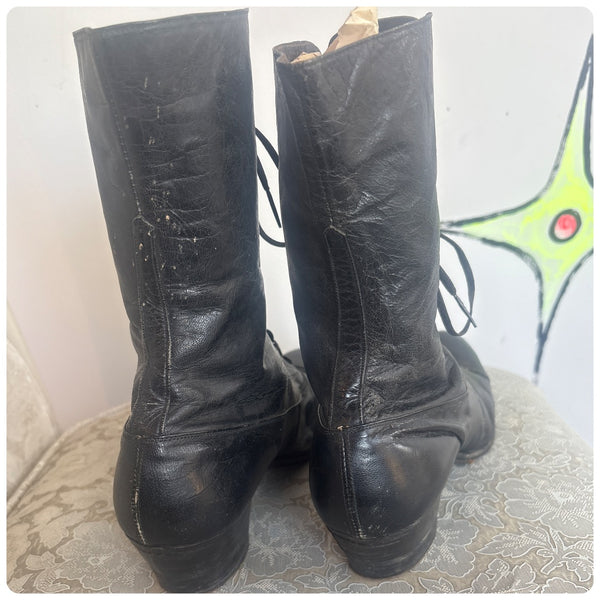 Antique Edwardian Black Leather Boots – Early 1900s Victorian US Womens 5.5–6