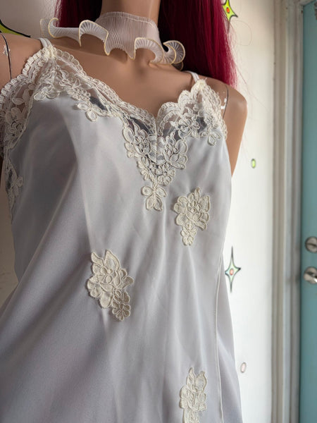 Vintage Ivory Lace Slip Dress Babydoll Glam Grunge Pin-Up Loungewear XL+