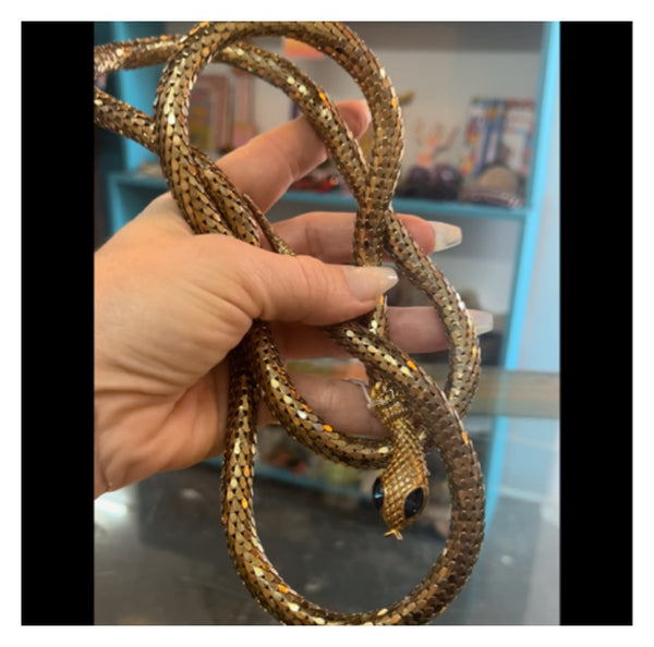 Vintage 70s 80s Whiting and Davis Gold Tone Wrap Snake Belt