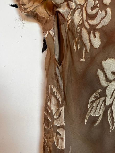 90s Blush Velvet Burnout Maxi Dress Silk Blend Ethereal Fairy Grunge Gown - S