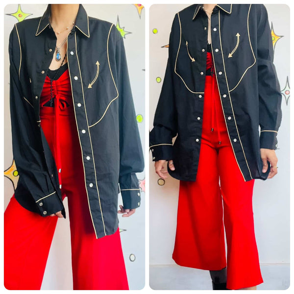 Vintage Black Western Pearl Snap Shirt by Madman – Men’s Cowboy Rodeo Style - M