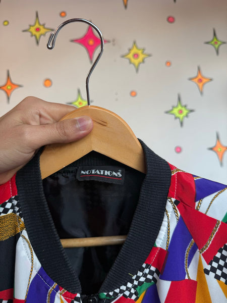 80s 90s Scarf Print Bomber Jacket Maximalist Rainbow Avant Garde Jacket XL