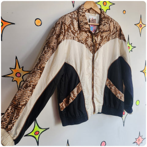 Vintage 80s 90s | Snakeskin Color Block Sporty Windbreaker Jacket | Size M