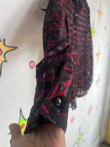Vintage 90s Sheer Black & Red Long Sleeve Blouse | Whimsy Goth | Notations | L