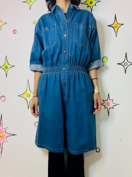 Vintage 90s Denim Overall Dress Grunge Streetstyle Mini Jumper Emo Y2K – Large