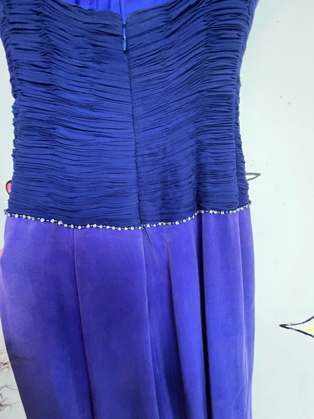 90s Y2K Royal Purple Sweetheart Ruched High Slit Rhinestone Maxi Prom Dress XS/S