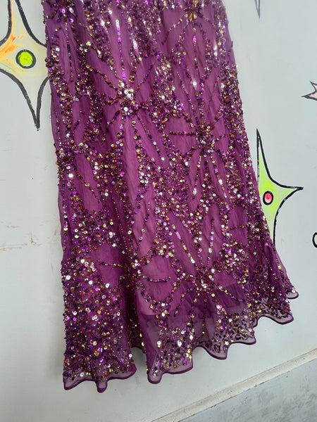 Vintage Y2K Glitter Glam Adrianna Papell Silk Fully Beaded Goddess Formal Gown 4