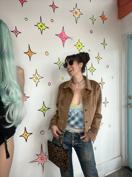 Vintage 90s Y2K Vegan Animal Print Jacket Cropped Grunge Glam Boho - M