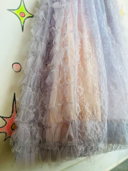 Vintage 50s 60s Lavender Lace Prom Party Cupcake Dress | Fit & Flare TuTu | XS