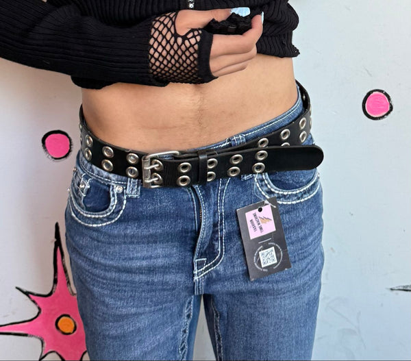 Y2K Grommet Belt | Goth Punk Grunge Double Hole Statement Belt