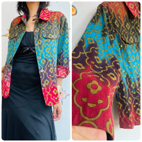 Vintage Wearable Art Rainbow Fairy Whimsy Grunge Boho Cotton Jacket – Size L