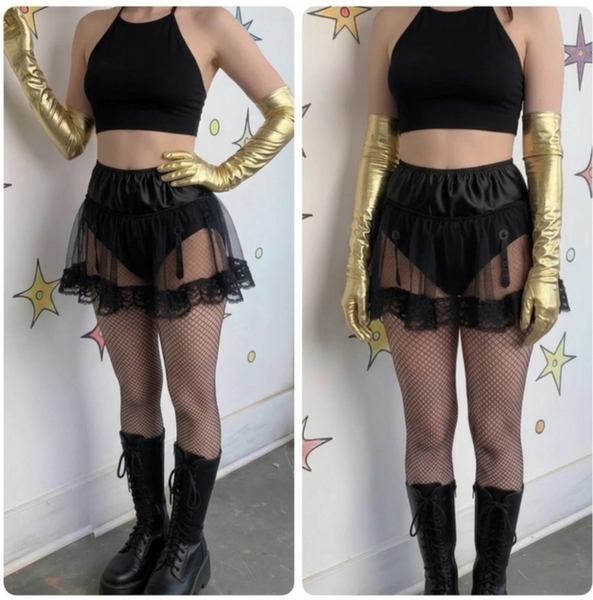 Black Tulle Mini Skirt Crinoline Goth Victorian Balletcore Tutu Skirt M