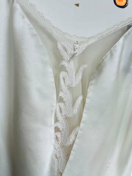 Vintage White Silk Camisole Pearl Beaded Lace Rococo Coquette Romantic Blouse ML