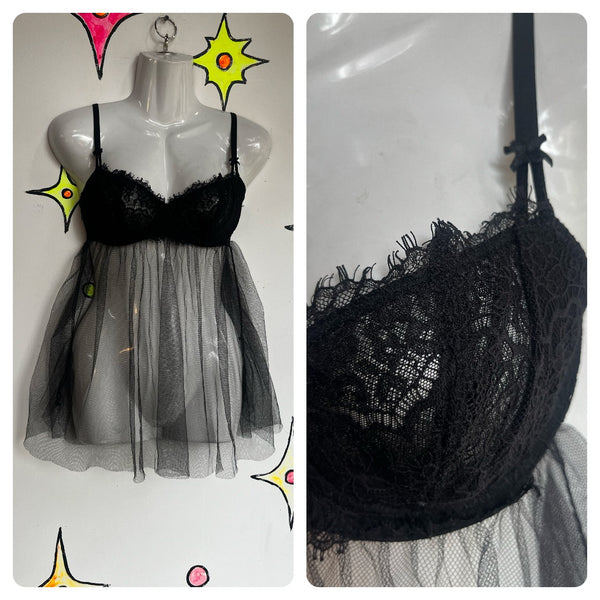 Y2K Victoria's Secret | Black Lace Sexy Fairy Goth Teddy Lingerie Bustier | M