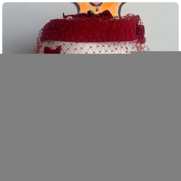 1950s Red Mesh Bow Fascinator Hat – Hollywood Glam Netting Cocktail Headpiece