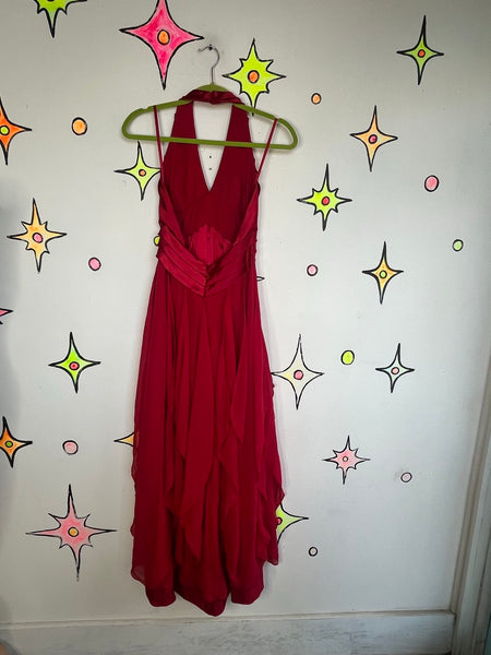 Y2K Red Silk Halter Fairy Princess Prom Dress Silk Halter Gown BCBG Max Azria XS