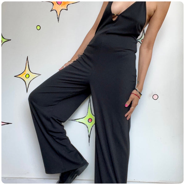 Vintage | Victoria’s Secret Black Slinky Sexy Glam Disco Flare Jumpsuit | Small