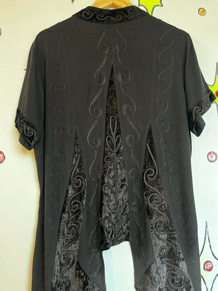 Vintage Black Kimono Jacket Top Duster Whimsy Goth Witchy Boho Grunge - Size L