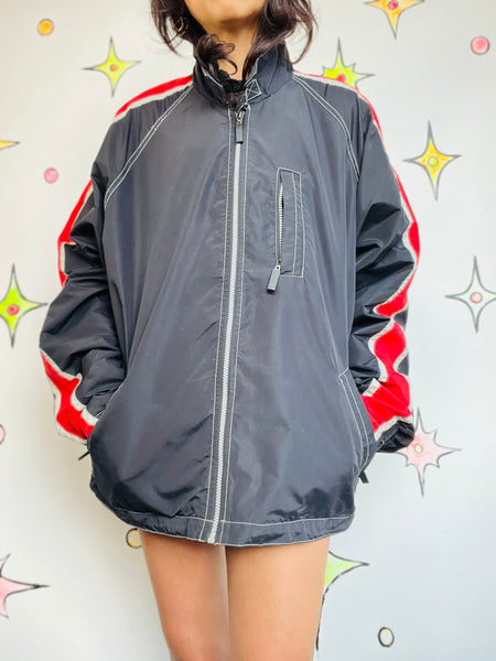 Vintage 90s Y2K Rave Wear Cyber Grunge Emo Party Track Jacket w/ Stripe | L