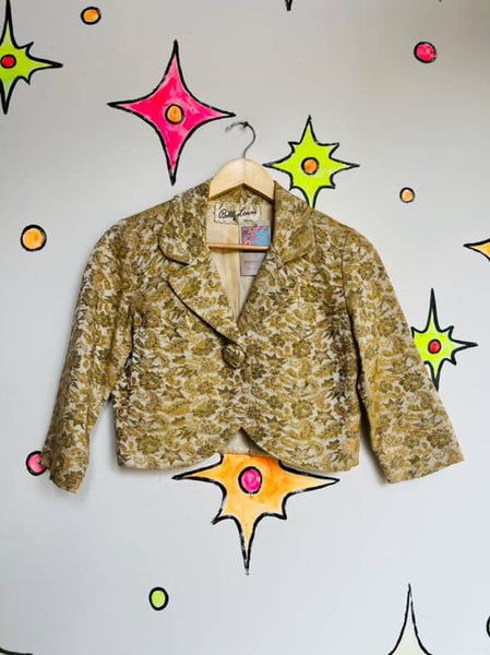 50s Golden Brocade Blazer - Pin Up - Vintage Hollywood Glam Boho Grunge S