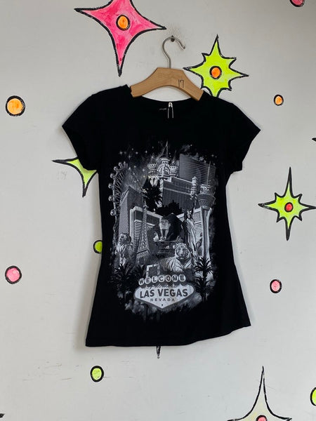 Black Las Vegas Souvenir Baby Tee Y2K Indie Sleaze Graphic T Shirt XS S