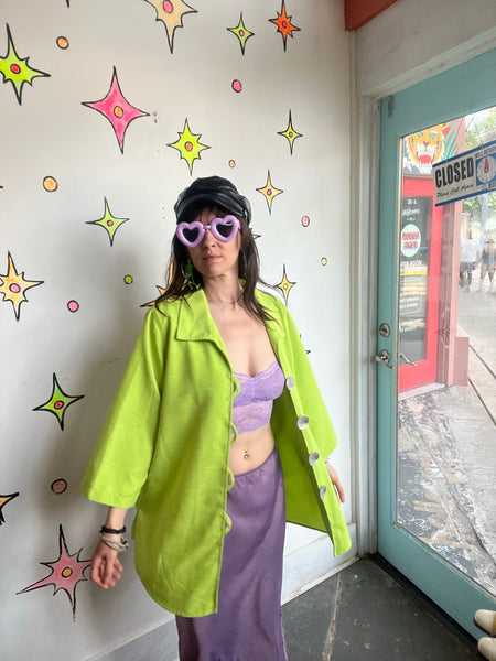 Lime green Neon Cyber Grunge Avant Garde Statement Blazer Maximalist XL
