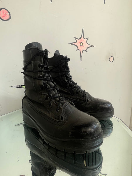 Vintage Black Vibram Combat Boots | Leather Steel Toe Military Grunge Punk Boots