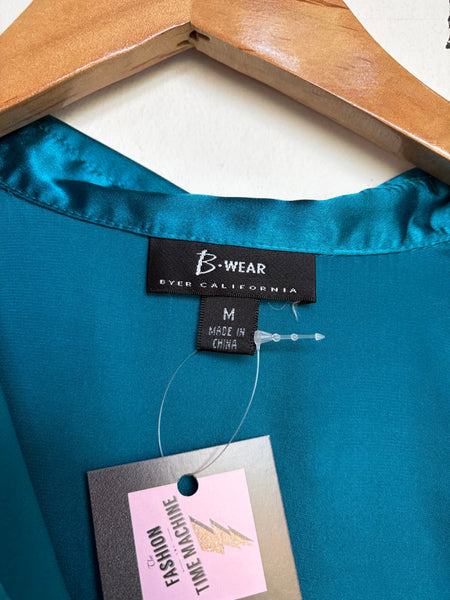 Y2K Teal Satin Blouse | Office Siren Glam Academia Shimmer Top Medium