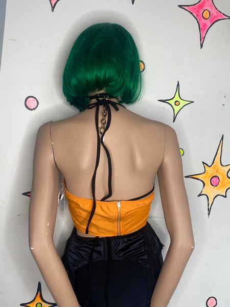 Orange Corset Top Cyber Grunge Goth Lace Up Rave Neon Bustier S