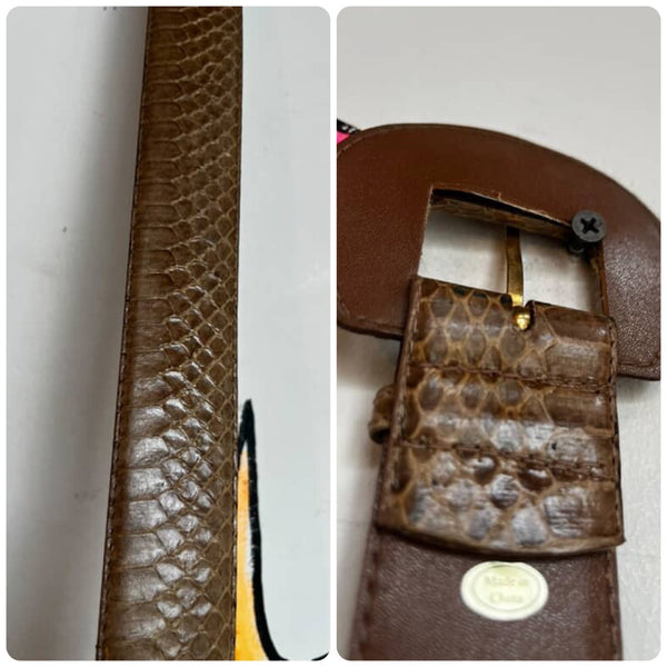 80s Vintage | Tan Snakeskin Leather Belt | M/L | Real Snakeskin Belt
