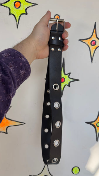Vintage Vegan Faux Leather Oversized Grommet Belt ' Y2K Punk Grunge 35"