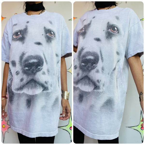 Vintage 90s Y2K Dalmatian Face Oversized Graphic Tee – The Mountain – L