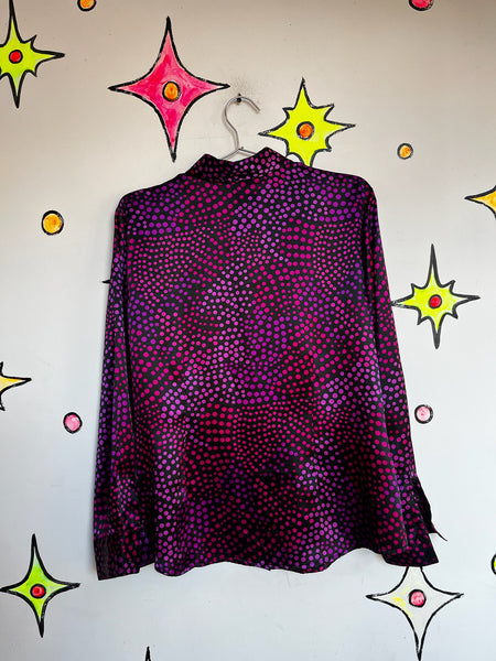 Vintage 90s Y2K Cyber Goth Grunge Abstract Optical Illusion Print Glam Blouse L