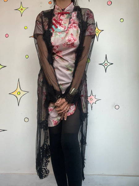 Vintage Black Sheer Lace | Babydoll Goth Romantic Vamp Glam Lounge Robe SM