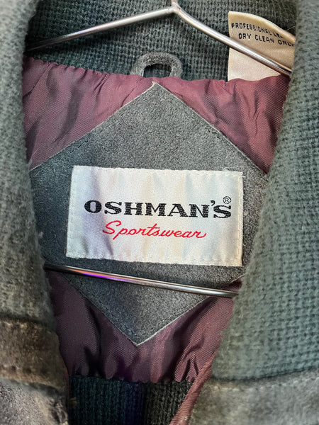 Vintage 90s Gray Suede Leather Bomber Sweater Moto Jacket - Retro Grunge - L