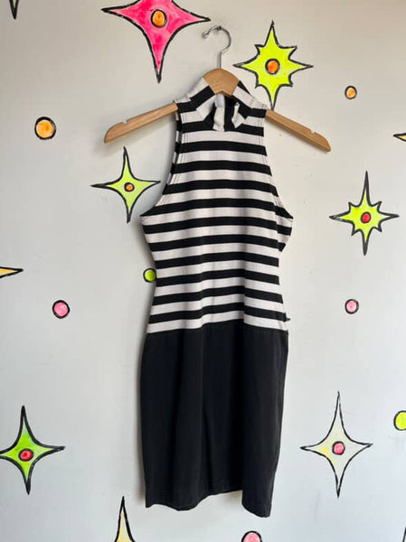 Vintage 90s DKNY Black & White Striped Hamburglar Cosplay Bodycon Dress – S