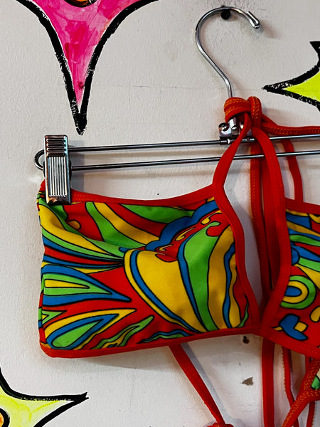Vintage Retro 60s Style Groovy Rainbow MOD Psychedelic Bikini Swimsuit - Small